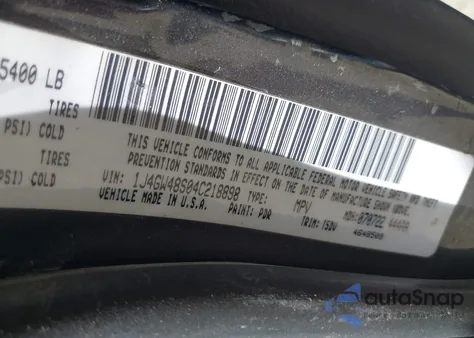 2004 Jeep Grand Cherokee Laredo z USA, uszkodzony, nr VIN 1J4GW48S04C218898